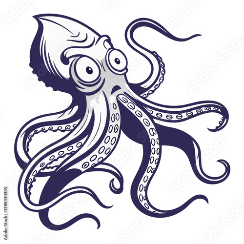 Whimsical Cartoon Octopus Vector Underwater Character Design for Tattoos and Coloring Books