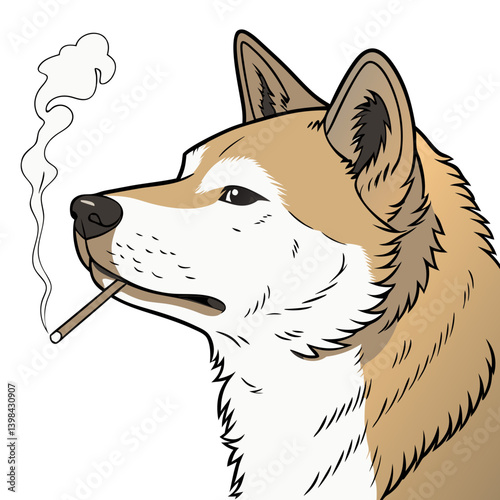 Shiba Inu Dog Smoking Vector Illustration for Retro Cool Design Projects