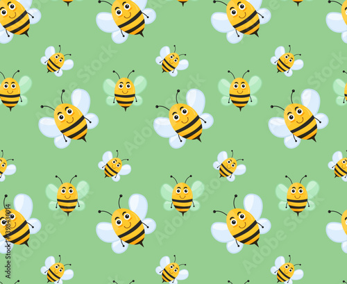 Cute Bee pattern,  cartoon style. Vector illustration.