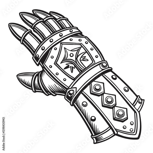 Medieval Armor Gauntlet Illustration Knight Design Vector for Tattoo and Coloring Book
