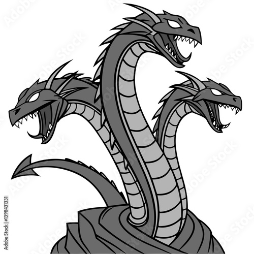 Three Headed Dragon Illustration Mythical Beast Vector for Tattoos and Coloring Books