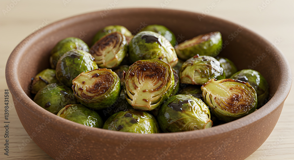 Roasted Brussels Sprouts Drizzled with Balsamic Glaze Close Up Still Life Roasted Brussels Sprouts Drizzled with Balsamic Glaze Close Up Still Life