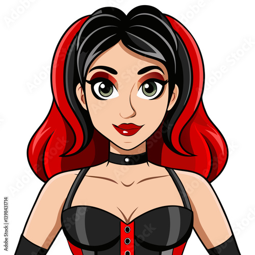 Cartoon Woman with Red Hair and Dark Outfit Vector Illustration for Art and Design