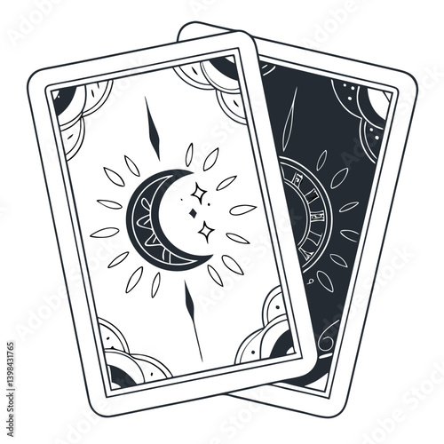 Mystical Tarot Card Vector Art Moon and Stars Design Perfect for Tattoo and Coloring Book