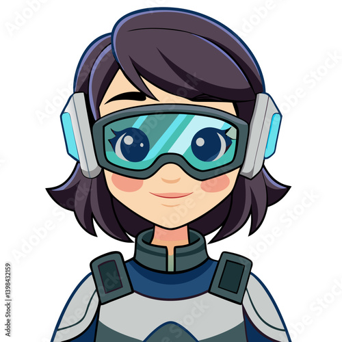 Cartoon Girl in Futuristic Helmet with Goggles Avatar for Gaming and Animation Projects
