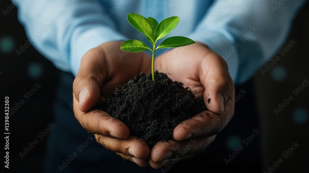 Nurturing growth planting a seedling in hands indoor nature concept Nurturing growth planting a seedling in hands indoor nature concept