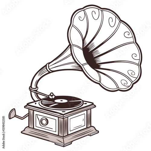 Vintage Gramophone Vector Illustration for Retro Music and Decor Design