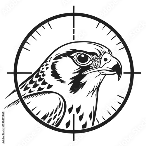 Falcon Head in Crosshairs Vector Design for Tattoos and Illustrations