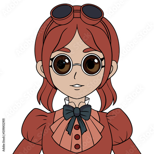 Steampunk Anime Character Portrait with Goggles and Victorian Outfit Illustration