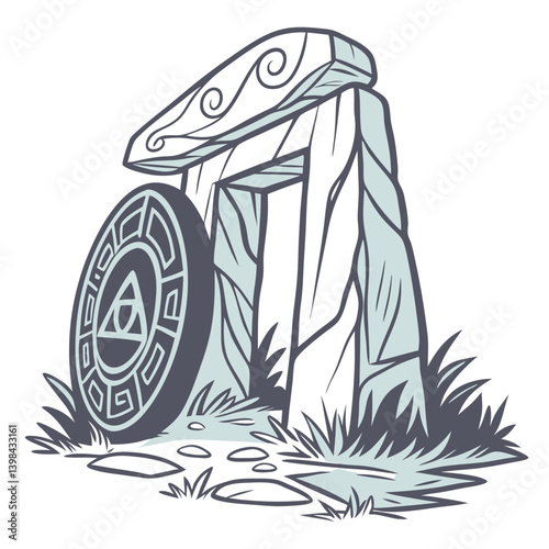 Ancient Stone Portal with Symbolic Element for Mystical Illustrations and Decor