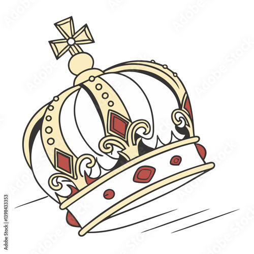Vector Illustration of Ornate Royal Crown Design for Tattoo and Coloring Book Art
