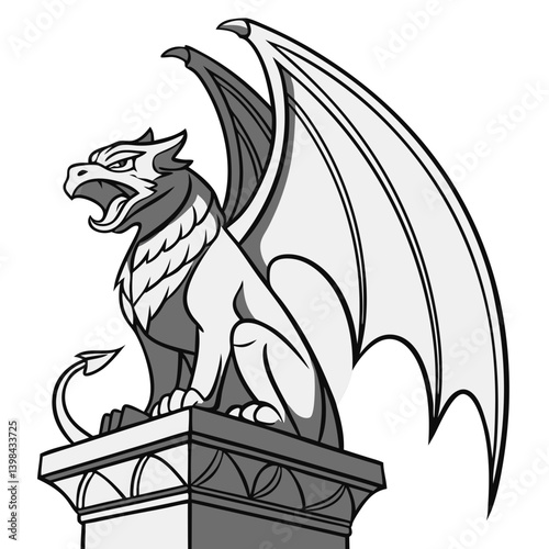 Majestic Gargoyle Vector Art for Tattoo and Coloring Book Design