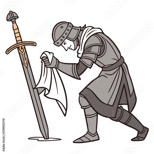 Medieval Knight Bowing with Sword Detailed Vector Art Illustration