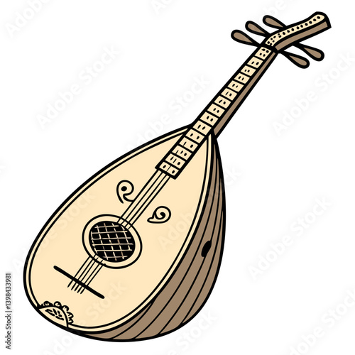 Traditional Stringed Mandolin Vector Illustration for Music Design and Coloring