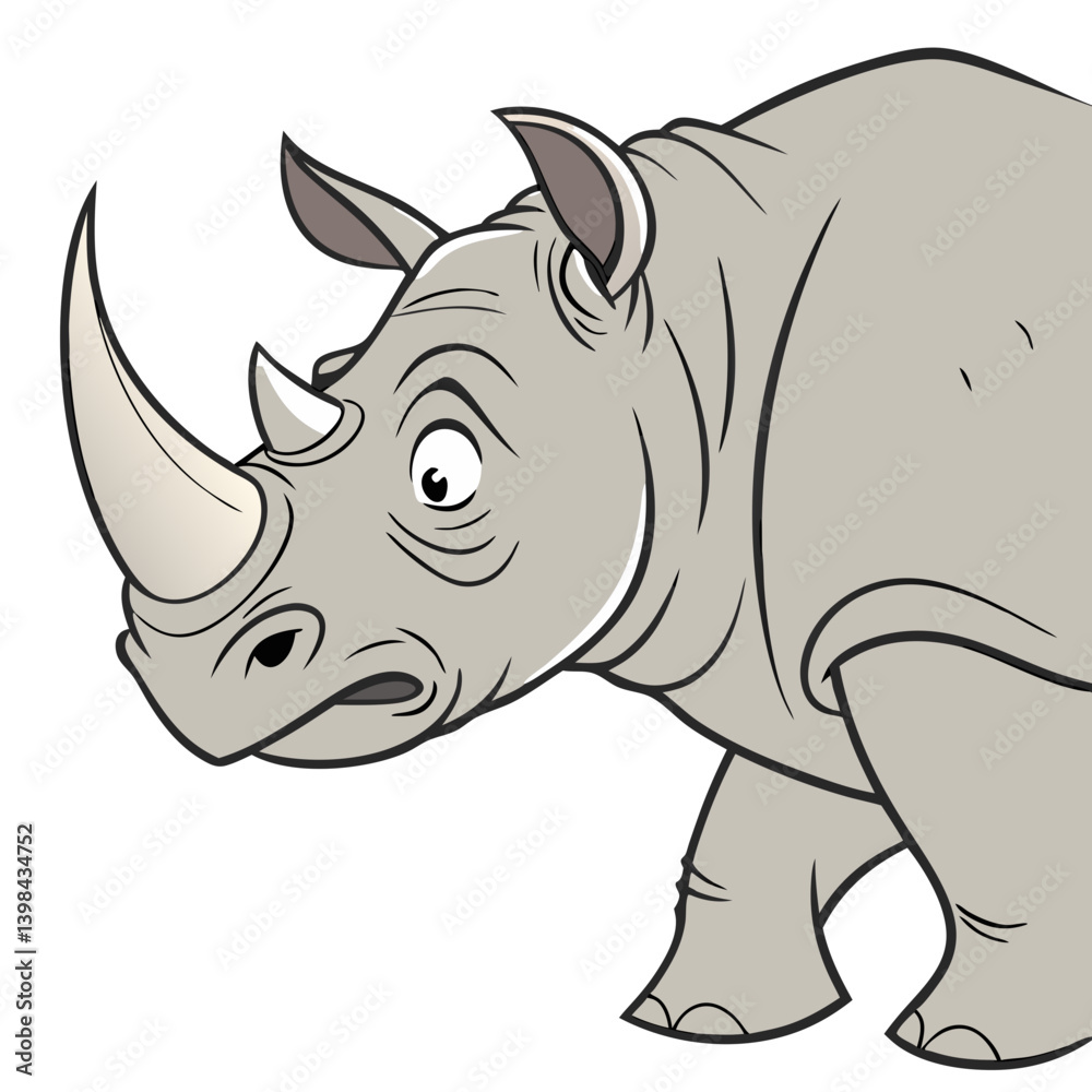 Fototapeta premium Curious Rhino Cartoon Vector Illustration for Kids Books and Educational Materials