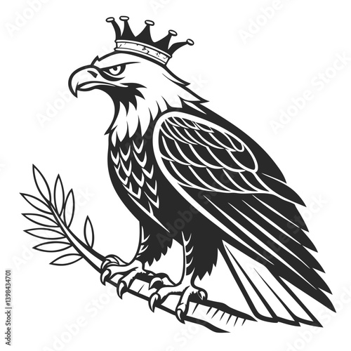 Majestic Crowned Eagle Vector Art for Tattoo Design and Coloring