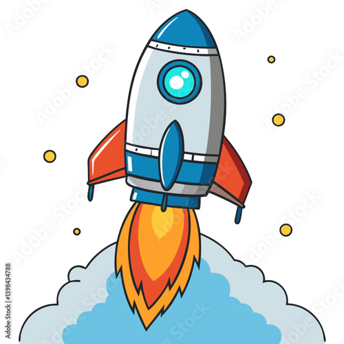 Colorful Rocket Ship Blasting Into Space Vector Illustration for Kids Art and Education