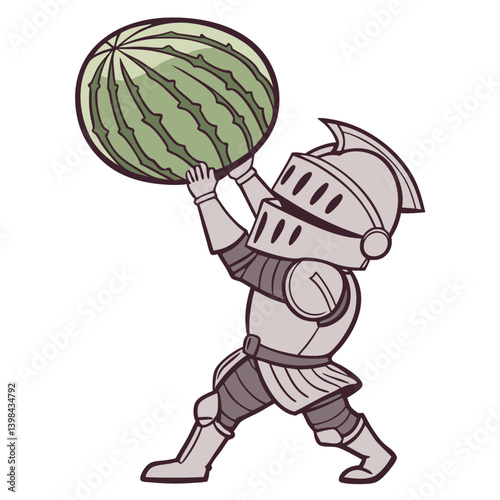 Knight Lifting Giant Watermelon Cartoon Vector for Fun Art Designs