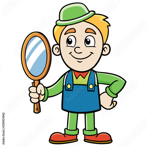 Cartoon Detective Boy with Magnifying Glass for Children's Education and Storybooks