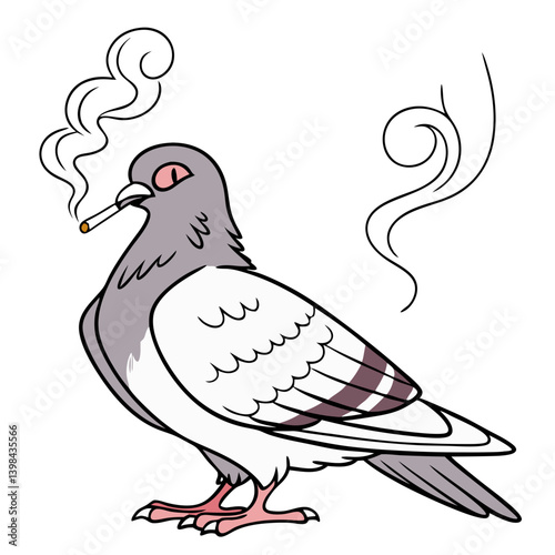 Cartoon Pigeon Smoking Cigarette Humorous Animal Illustration for Posters and T-Shirts