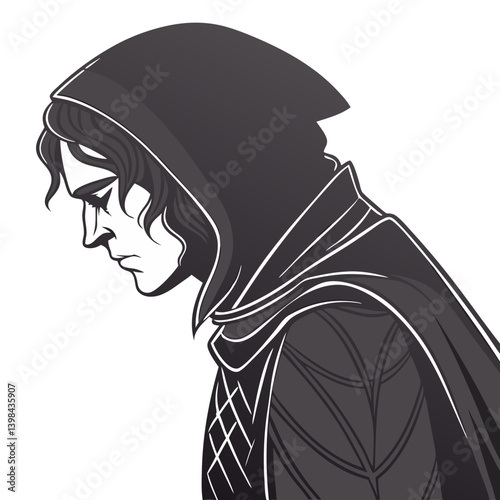 Mysterious Hooded Figure Side Profile Vector Art for Illustration and Storytelling