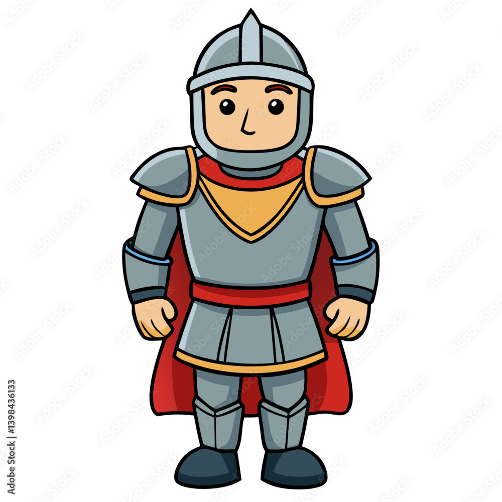 Cartoon Medieval Knight Character in Armor and Red Cape for Illustrations and Games Cartoon Medieval Knight Character in Armor and Red Cape for Illustrations and Games