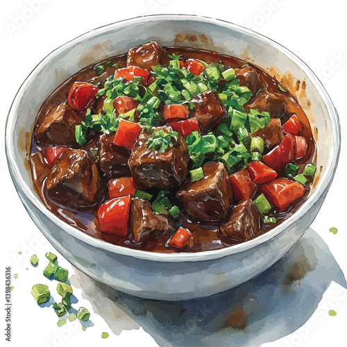 Plov, vector watercolor illustration, isolated on a white background.