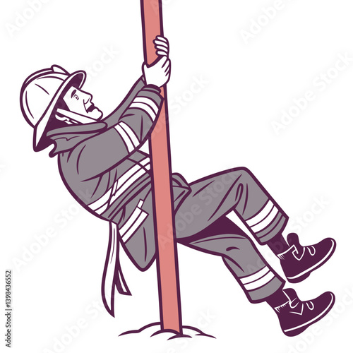 Firefighter Sliding Down Pole Vector Illustration for Safety and Emergency Services
