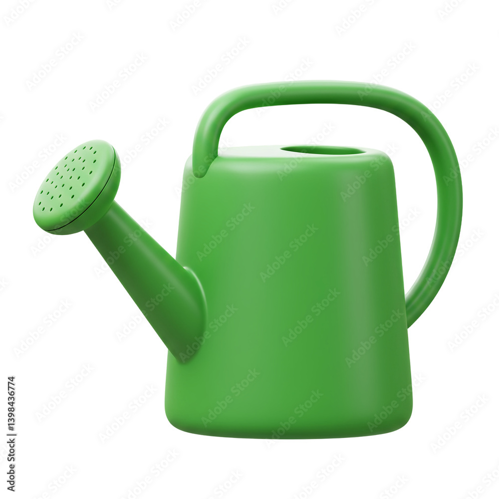 Green Watering Can icon. 3d rendering isolated on white background. Cartoon plastic style Green Watering Can icon. 3d rendering isolated on white background. Cartoon plastic style