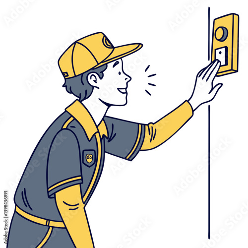 Delivery Person Pressing Doorbell Vector Illustration for Service Industry Concepts