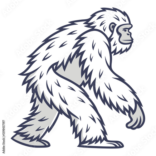 Yeti Illustration Cartoon Bigfoot Walking for Tattoo or Coloring Book