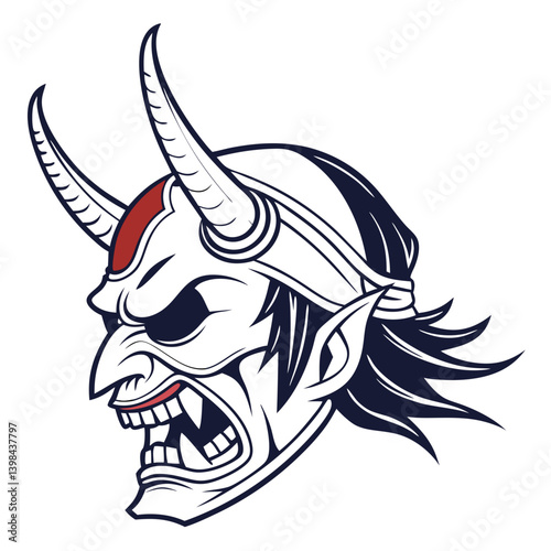Fierce Oni Demon Mask Vector Art for Tattoo and Graphic Design