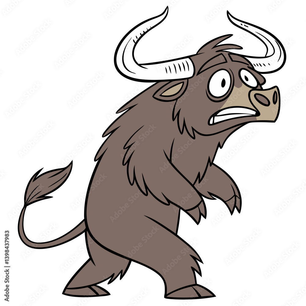 Fototapeta premium Cartoon Worried Buffalo Character Illustration for Kids and Educational Materials