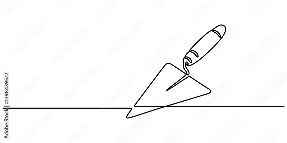 Fototapeta premium Continuous line drawing of cement trowel. One line of cement trowel for brick. Worker tool concept continuous line art. Editable outline, construction trowel tools concept graphic design vector style.