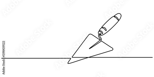 Continuous line drawing of cement trowel. One line of cement trowel for brick. Worker tool concept continuous line art. Editable outline, construction trowel tools concept graphic design vector style.
