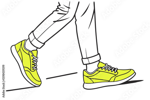 Vector Illustration of Person in Bright Yellow Sneakers Walking