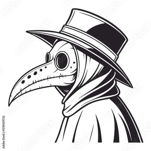 Plague Doctor Illustration Medieval Masked Figure Vector Art for Tattoo or Graphic Design