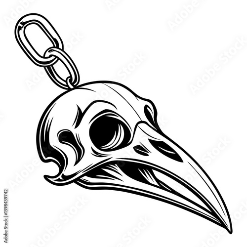 Gothic Raven Skull Pendant Vector Art for Tattoo and Graphic Design