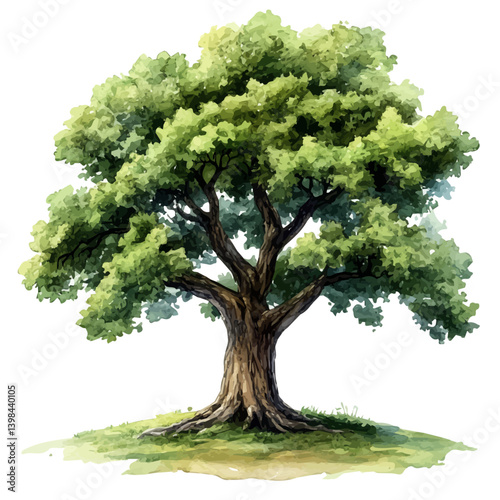 Plane tree, watercolor illustration, isolated on a white background.

