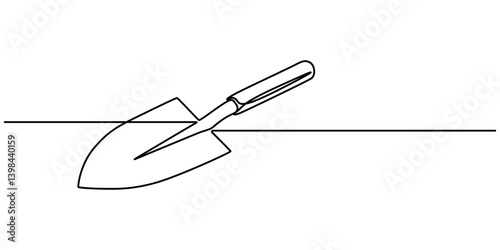 Continuous line drawing of cement trowel. One line of cement trowel for brick. Worker tool concept continuous line art. Editable outline, construction trowel tools concept graphic design vector style.