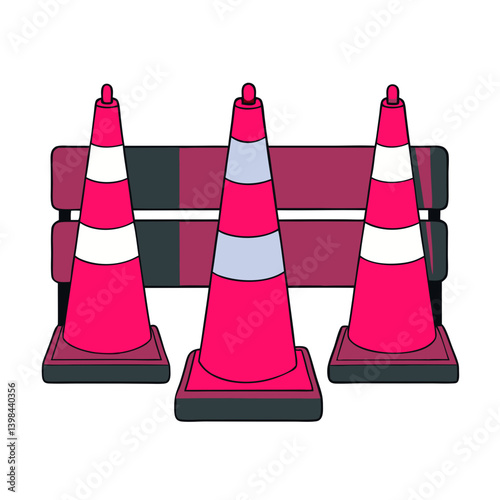 Bright Traffic Cones and Barrier Vector Illustration for Safety and Construction Designs