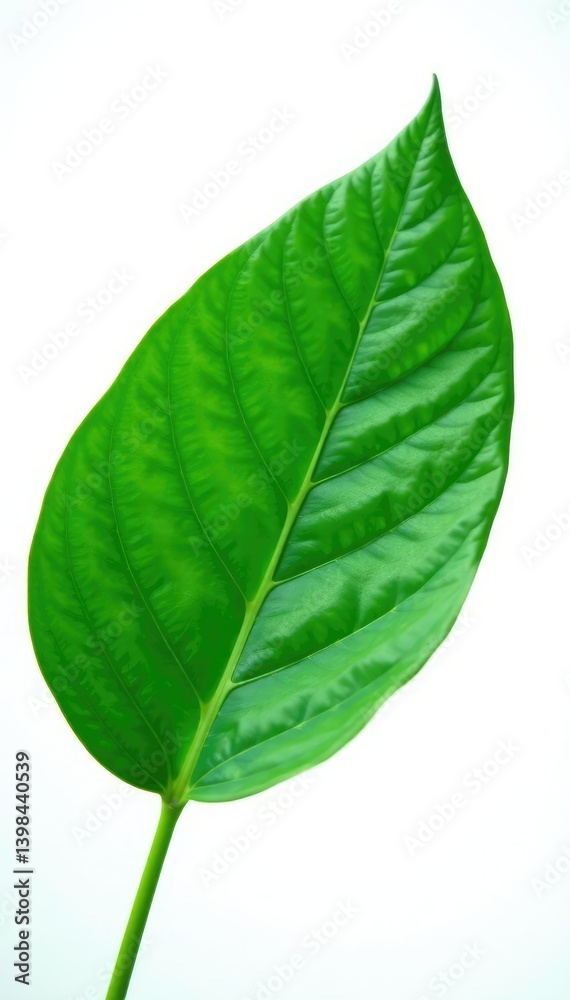 Obraz premium Single large leaf with veins isolated on white background, plant, nature, botanical