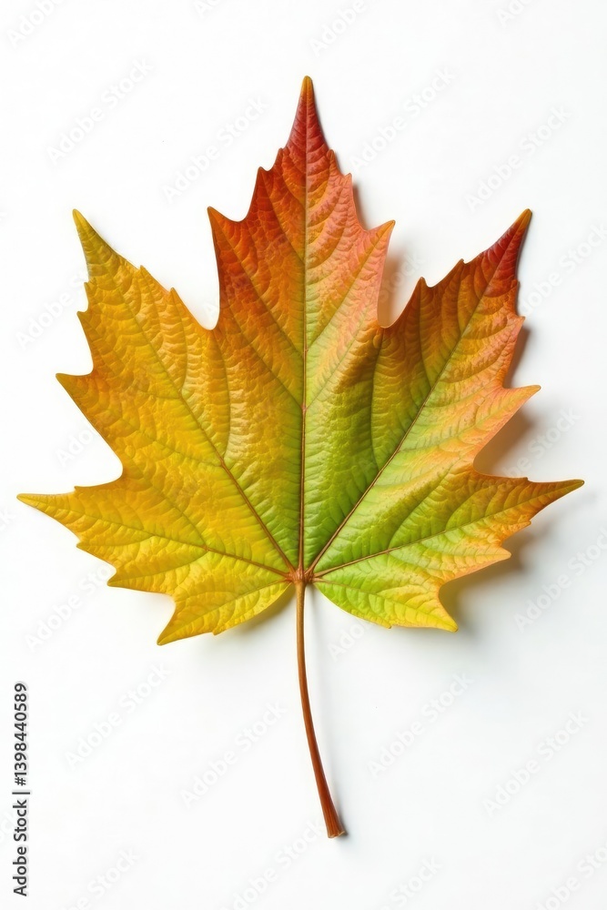Fototapeta premium Single large maple leaf isolated on a bright white canvas, single, white, greenery