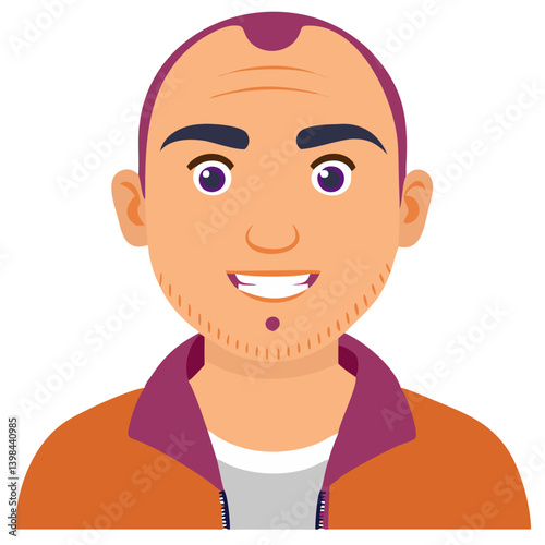 Vector Illustration Smiling Bald Man with Beard and Colorful Jacket for Avatar or Profile