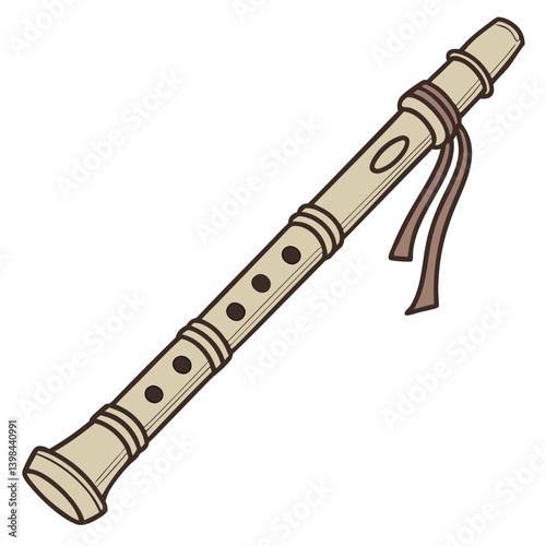 Vector Illustration of Traditional Wooden Flute with Decorative Bands for Music Projects