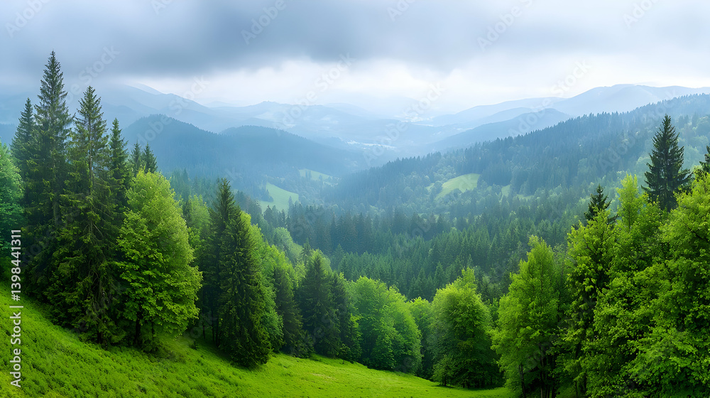 Fototapeta premium Panoramic View Of Lush Green Mountain Valley