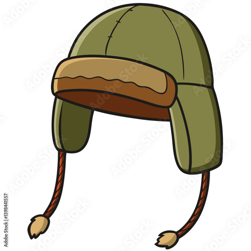 Green Winter Trapper Hat Vector Illustration for Design and Decoration