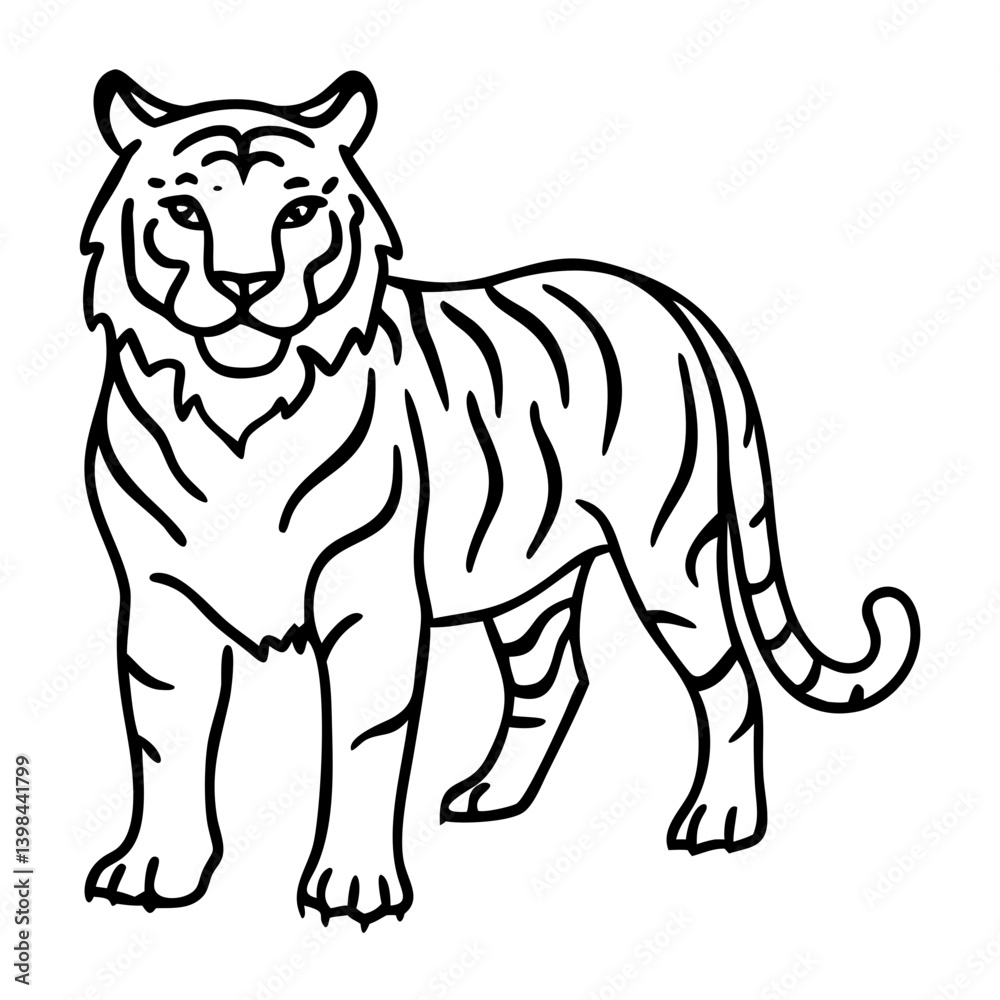 Fototapeta premium Vector Illustration Majestic Tiger Outline for Coloring Book and Art Projects