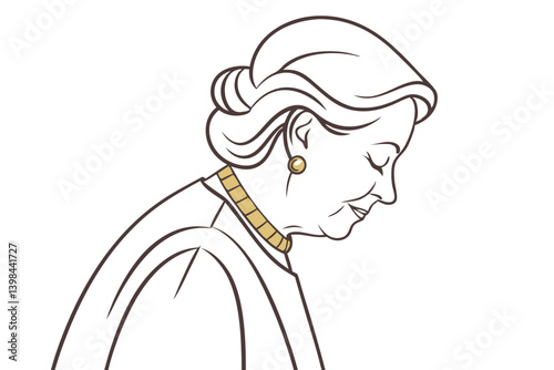 Elegant Elderly Woman Side Profile Line Art Vector Illustration
