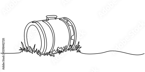 continuous single drawn line art doodle wooden oak beer barrel, barrel drink vintage object one line art design vector, Continuous line drawing wooden oak beer barrel with a tap icon vector minimalist